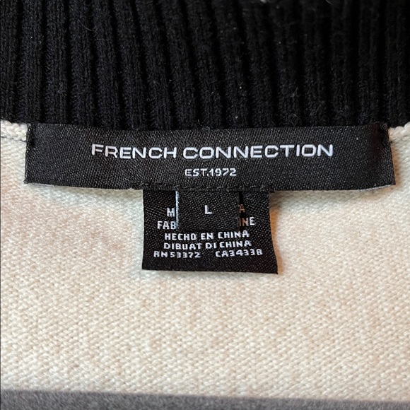 French Connection Cream and Black V-Neck Button Front Cardigan - Picture 3 of 5